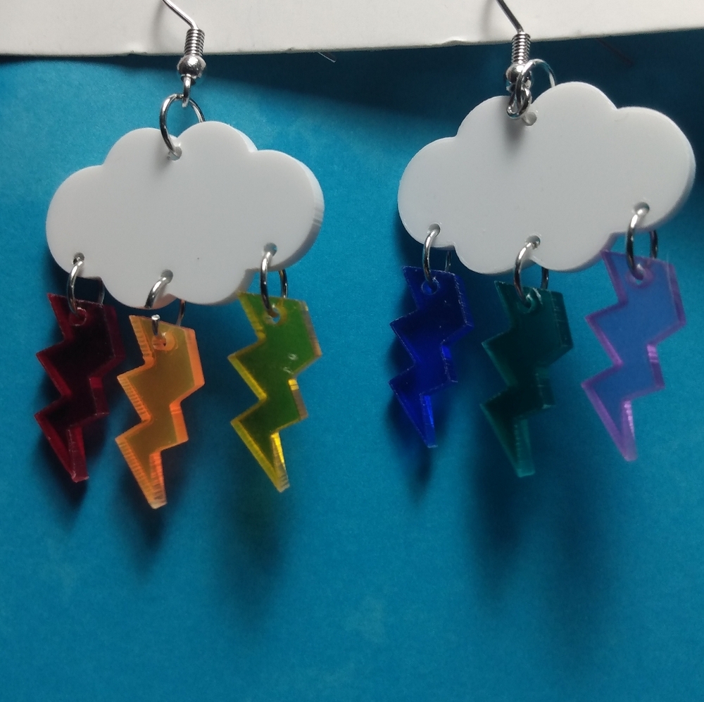 Rainbow Lightning Cloud Dangle Earrings